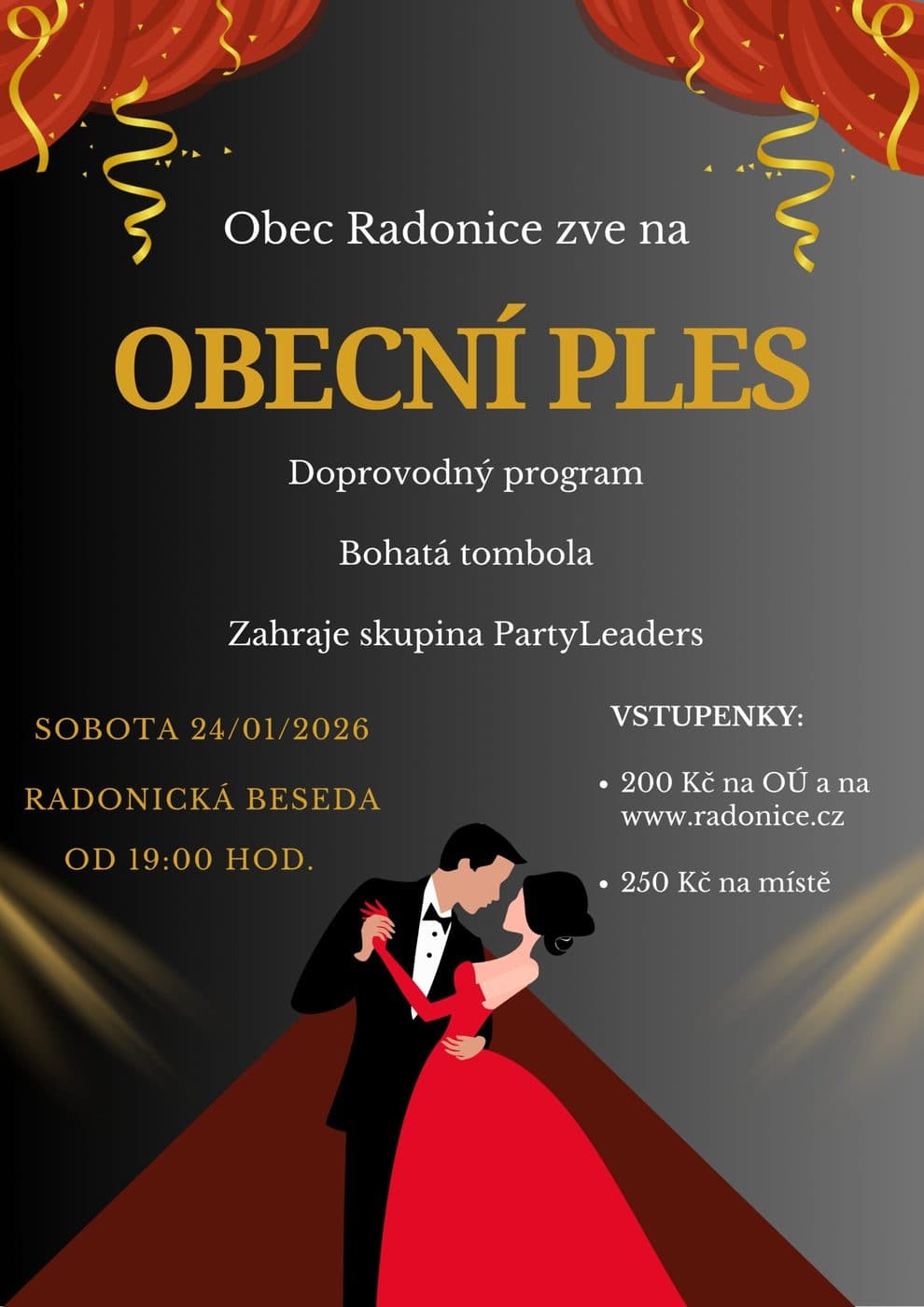Prodej vstupenek na obecní ples 24. 1. 2026 - na stání