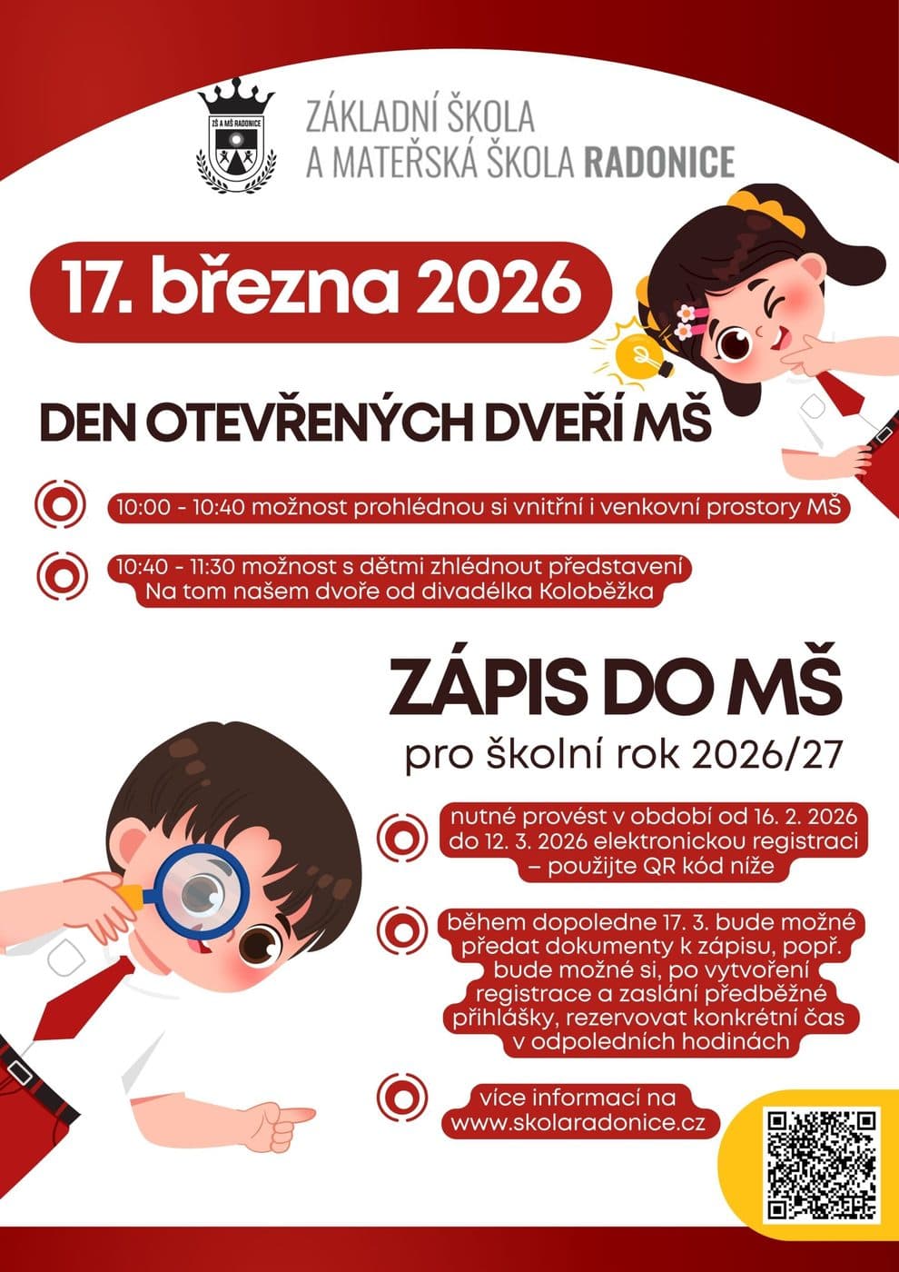 Den otevřených dveří a zápis do MŠ Radonice