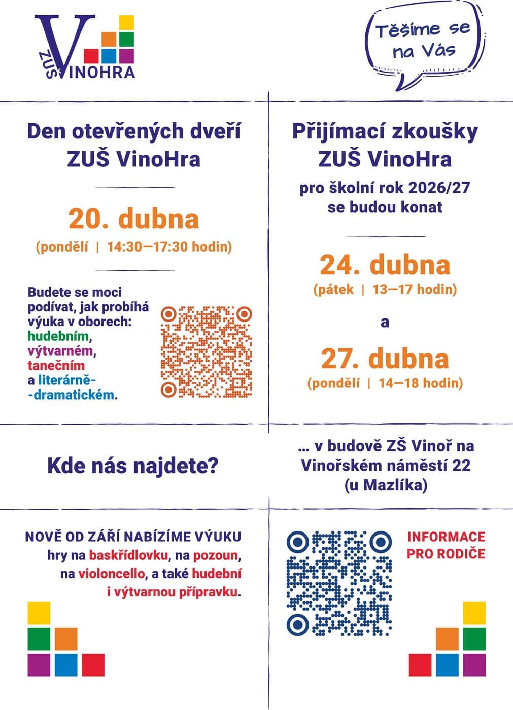 ZUŠ VinoHra - den otevřených dveří a přijímací zkoušky