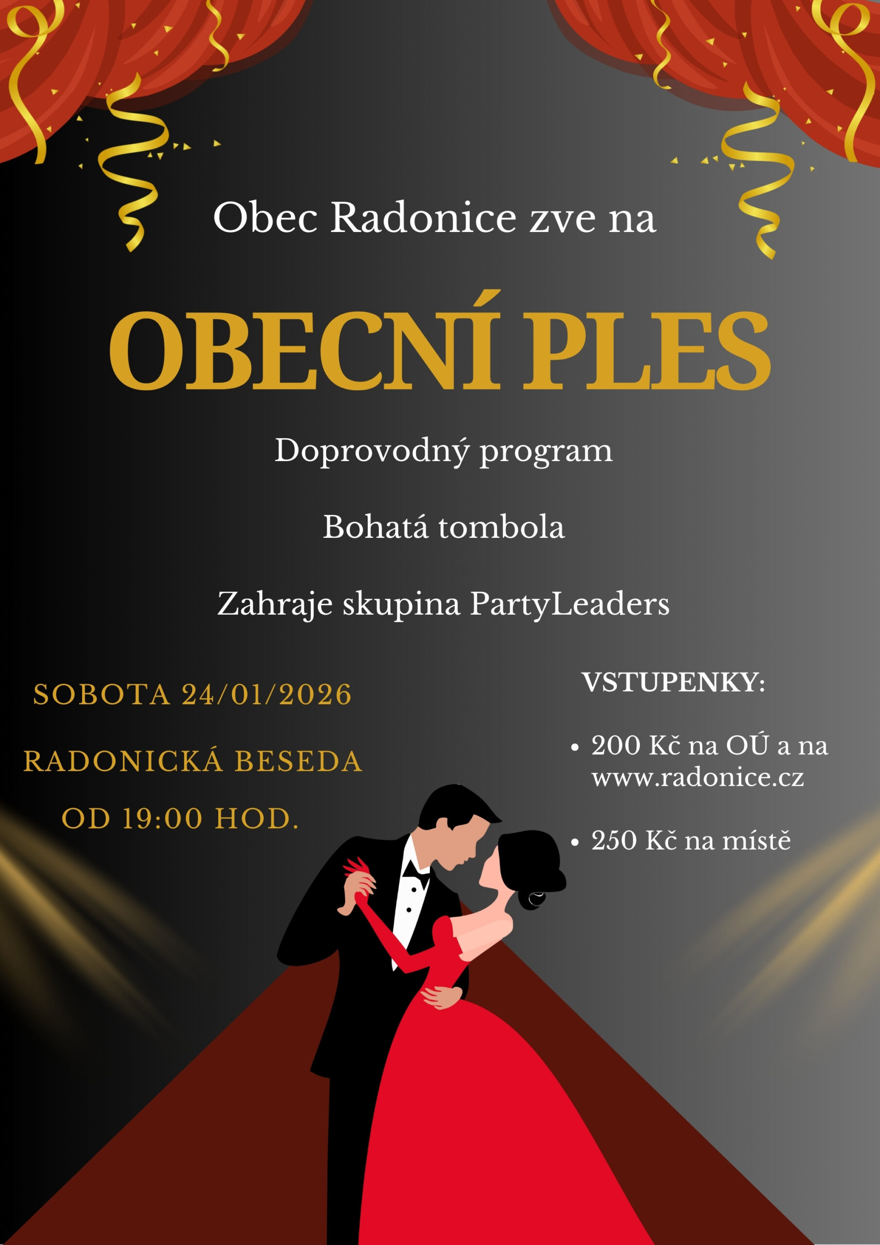 Prodej vstupenek na obecní ples 24. 1. 2026 – na stání