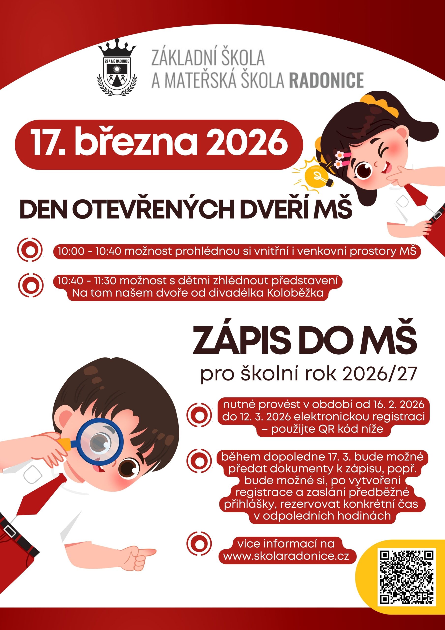 Den otevřených dveří a zápis do MŠ Radonice